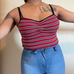 Black/Red striped crop tank top